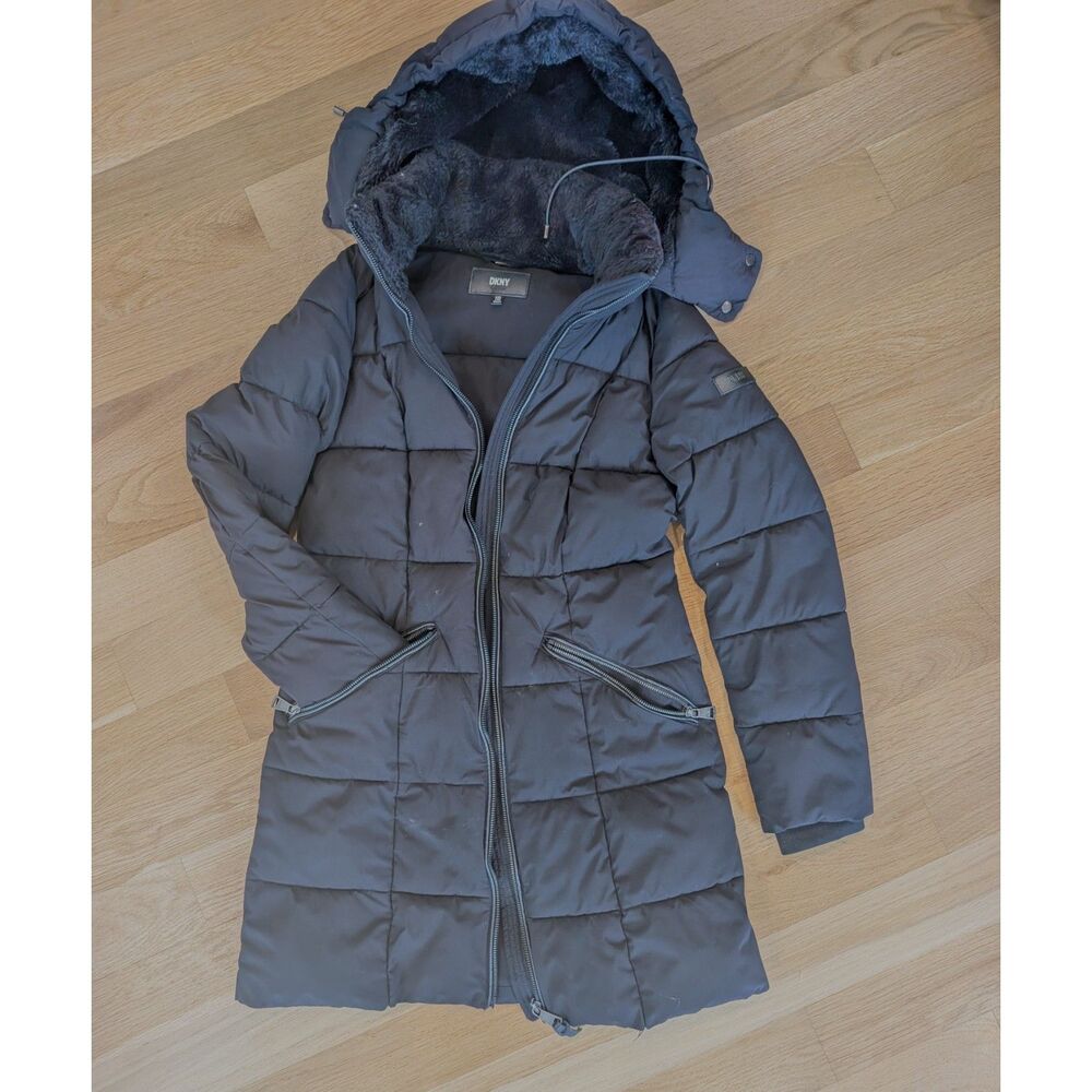 DKNY Black Hooded Quilted Puffer Jacket Size XXS - Read description